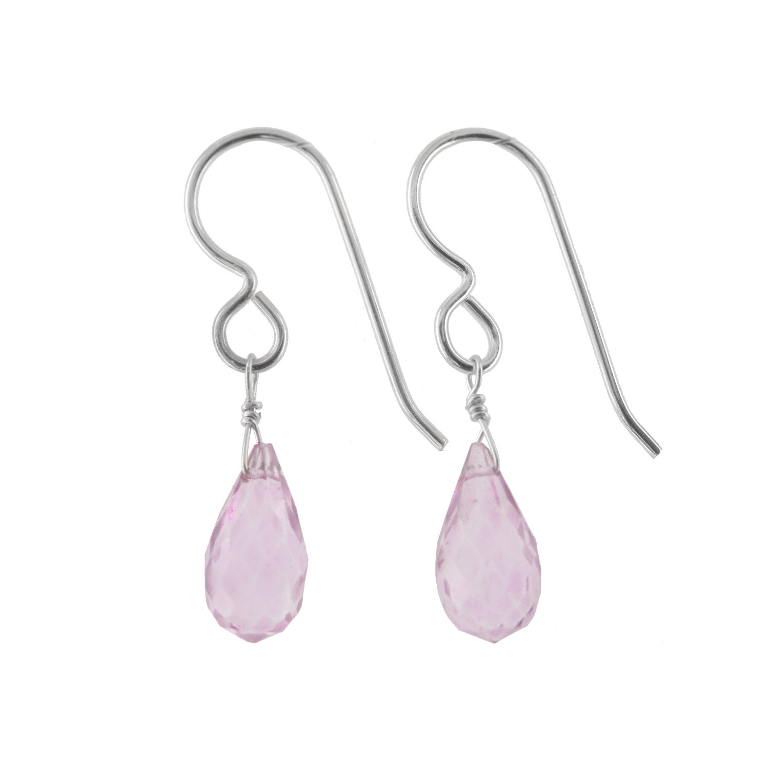 Baby Pink Earrings Pink Quartz Faceted Briolette Gemstone Etsy