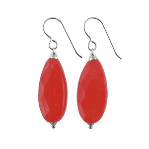 Coral Red Jade Earrings, Red Gemstone Dangle Earrings, Silver Jewelry, Bright Red Dangle Earrings, Red Silver Earrings, Birthday Gifts