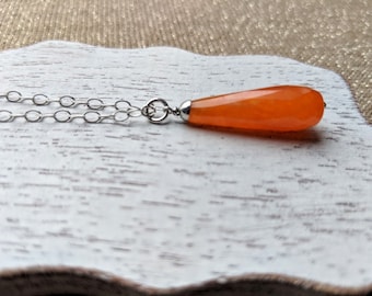 Orange Jade Necklace, Gemstone Necklace in 18 Inch Silver Chain, Jade Pendant, Gifts for Girlfriend, Valentine's Day Gifts