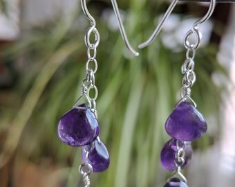 Amethyst Earrings, Purple Gemstone Dangling Earrings, February Birthstones, Silver Jewelry, Birthday & Christmas Gifts