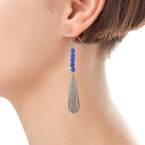 Long Smoky Jade and Navy Jade Gemstone Dangle Earrings, Jewelry Gifts for Her, Birthday & Mother&#39;s Day Gifts,