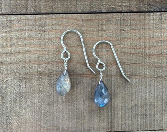Handmade Labradorite Earrings | Sterling Silver Dangle Earrings | Genuine Labradorite Gemstone Jewelry with Faceted Briolettes