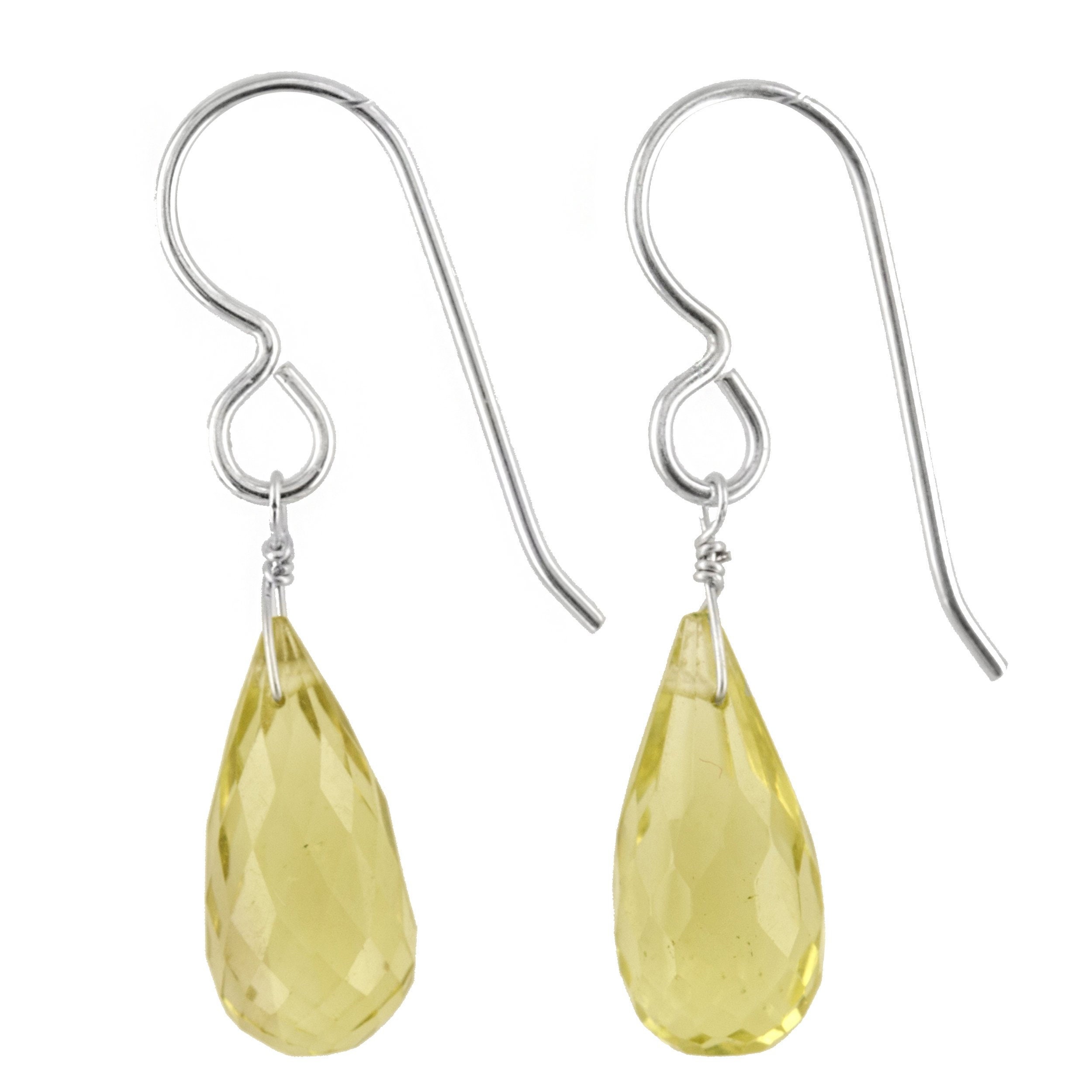 Yellow Gemstones, Lemon Quartz Briolette Earrings, Handmade Sterling Silver,