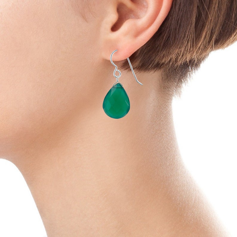 Emerlad Green Gemstone Dangle Earrings Teardrop Stone Drop Etsy