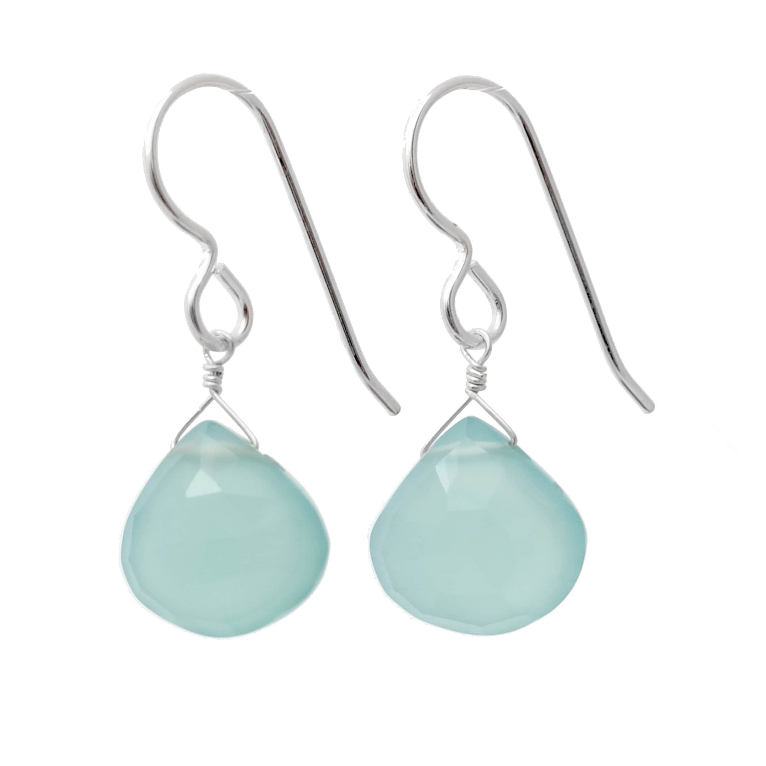 Baby Blue Earrings, Light Blue Dangle Silver Earrings, Chalcedony