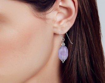 Large Faceted Amethyst Sterling Silver Earrings, February Birthstone