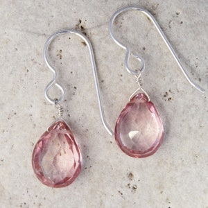 Pink Earrings, Pink Quartz Gemstone Dangle Earrings, Silver Jewelry, Tear Drop Baby Pink Earrings, Light Pink Jewelry, Valentine's Day Gifts