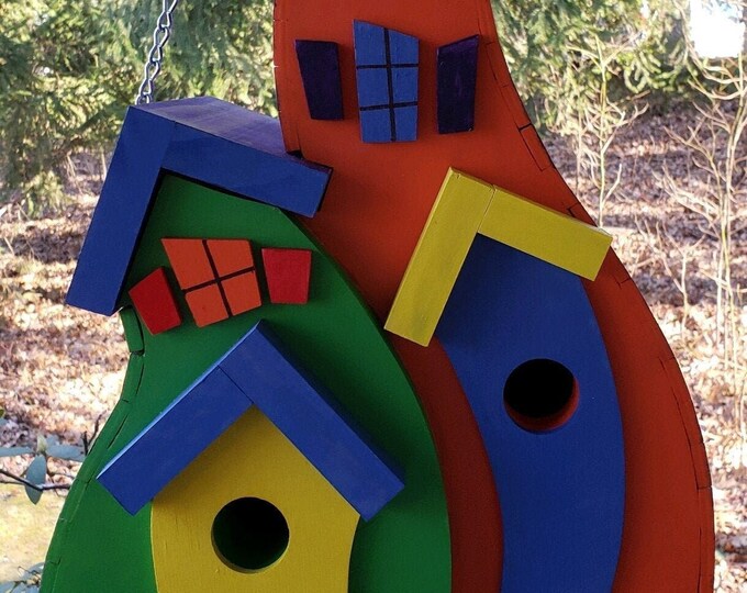Wacky Double Birdhouse Colorful Birdhouse. Easy, Clean Out Hinged Door