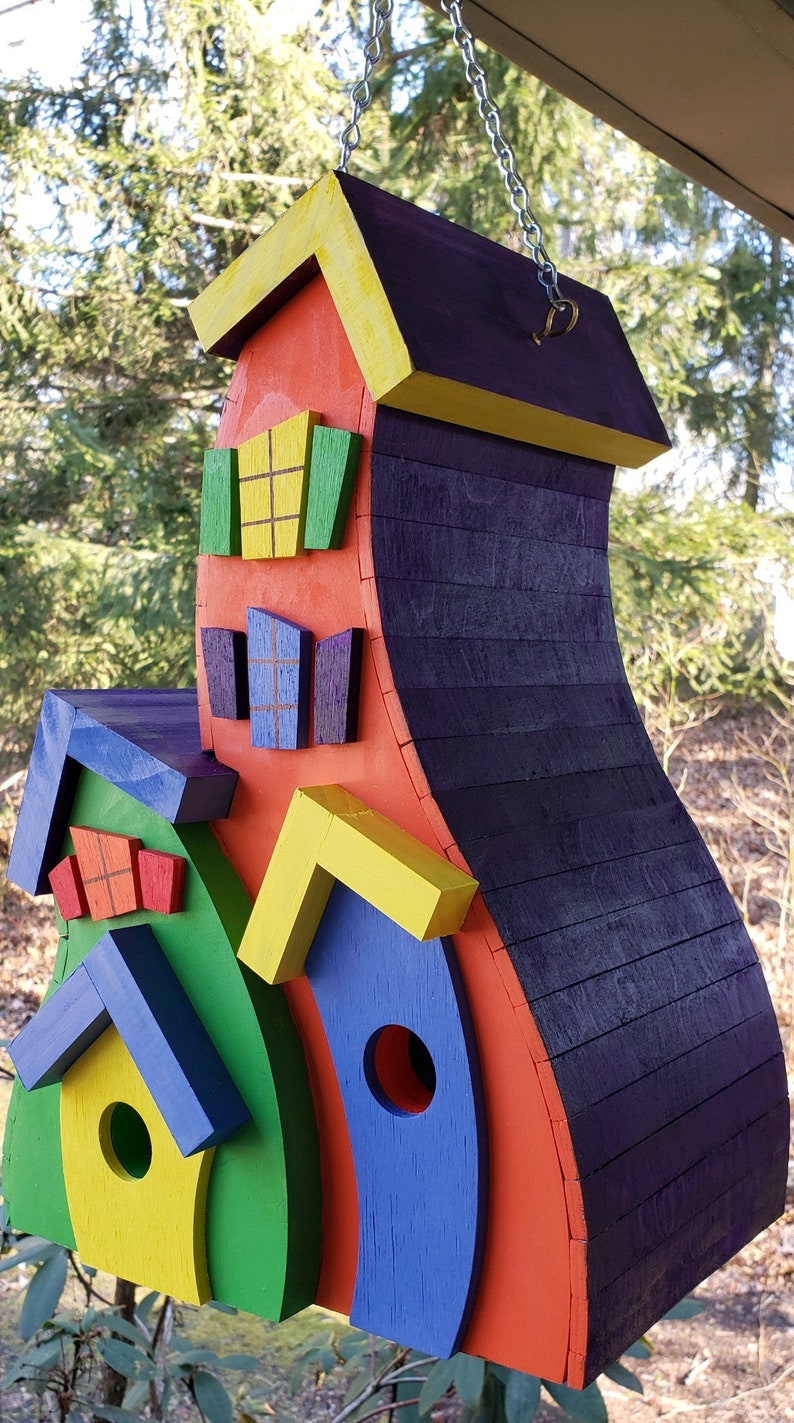Wacky Double Birdhouse colorful birdhouse. Easy clean out Etsy
