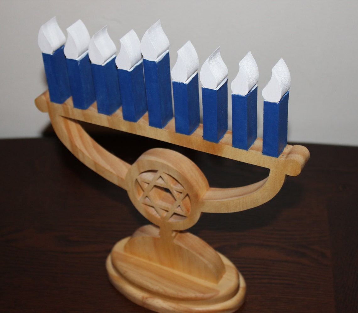 Hanukkah Menorah solid wooden Menorah with removable candles. Etsy