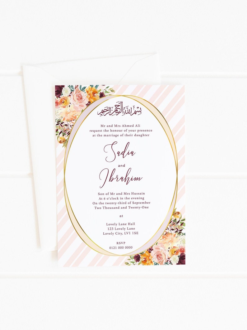 Wedding Invitation Nikah Muslim Wedding Invitation Nikkah Etsy UK