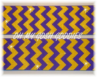 PURPLE GOLD CHEVRON Glitter grosgrain ribbon -  2 1/4&quot; -  5 Yards - Oh My Gosh Goodies Ribbon