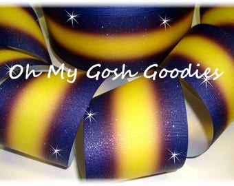 DOUBLE GLITTER OMBRE Navy Violet Yellow Gold Cheer Grosgrain Ribbon Hairbow Supplies - 3" Width - 5 Yards - Oh My Gosh Goodies