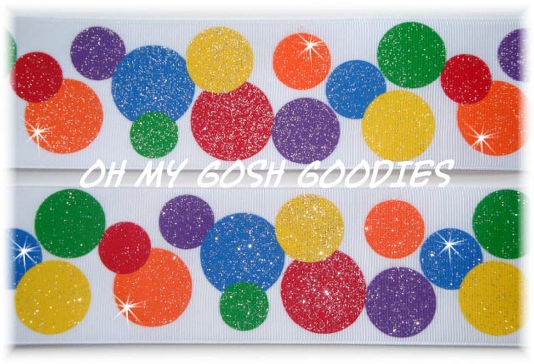 RAZZLE DAZZLE GLITTER Primary Dots Grosgrain Ribbon 2 Etsy
