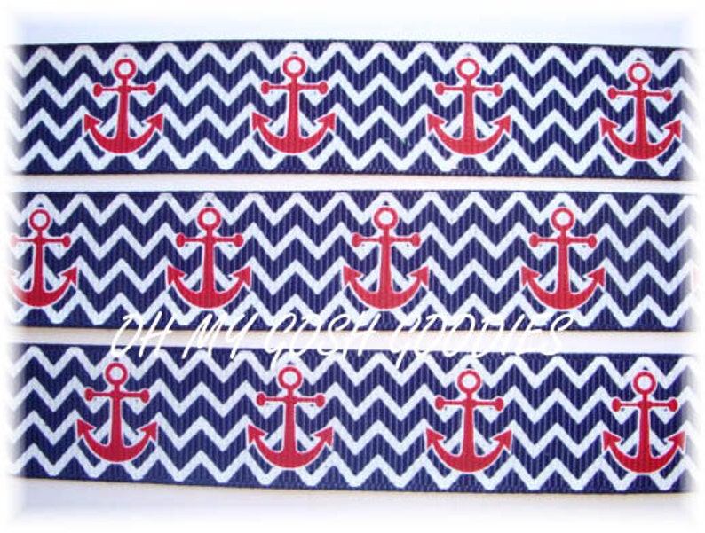 NAVY CHEVRON ANCHORS Grosgrain Ribbon 78 /& 1.5-5 Yards Oh My Gosh Goodies Ribbon
