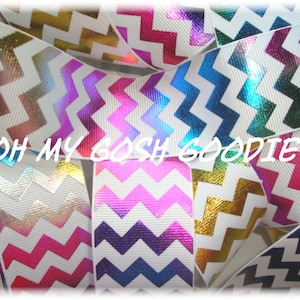 METALLIC RAINBOW CHEVRON White Grosgrain Ribbon 1.5&quot;, 2 1/4&quot;, 3&quot; - 5 Yards - Oh My Gosh Goodies Ribbon