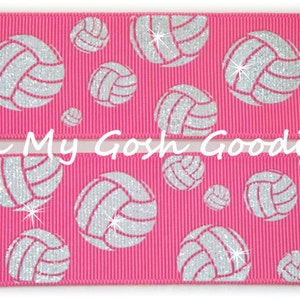 GLITTER VOLLEYBALL Pink Silber Ripsband - 2 1/4 &quot;- 5 Meter - Oh mein Gott Leckerei-Band