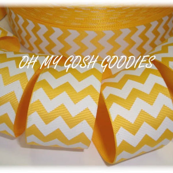 YELLOW WHITE CHEVRON grosgrain ribbon - 1.5", 2 1/4" , 3"  widths - 5 Yards - Oh My Gosh Goodies Ribbon