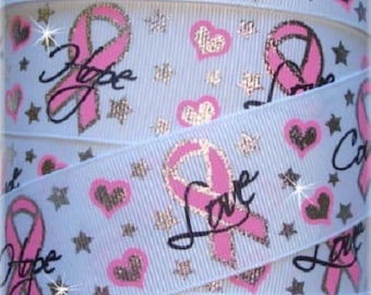 Bröstcancermedvetenhetsband Vitt grosgrainband - 3,8 cm - 6,3 cm - 5 meter - Oh My Gosh Goodies Ribbon