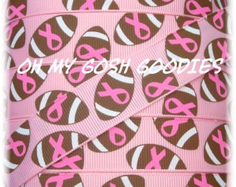 Sista 2-5 meter - 7/8" BRÖSTCANCER MEDVETENHET Fotboll Rosa grosgrainband - Oh My Gosh Goodies Ribbon