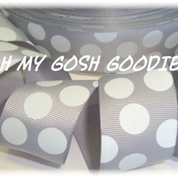 Deux à gauche - Ruban gros-grain GRIS BLANC JUMBO Dots 3 » - 4 yards - Ruban Oh My Gosh Goodies