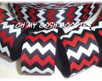 CHEER TEAM CHEVRON Schwarz Rot Weiß Ripsband 2 1/4 &quot;- 5 Yards - Oh mein Gott Leckerei-Band