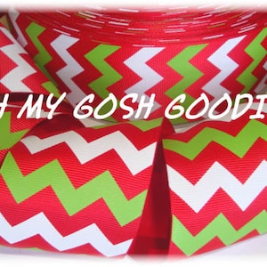 RED LIME White CHEVRON Christmas Grosgrain Ribbon - 7/8&quot;, 1.5&quot;, 2 1/4&quot;, 3&quot; - 5 Yards - Oh My Gosh Goodies Ribbon