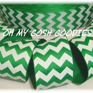 グリーン ホワイト シェブロン グログランリボン - 2 1/4 インチ、3 インチ幅 - 5 ヤード - Oh My Gosh Goodies Ribbon