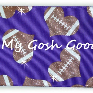 Glitter HEART FOOTBALLS PURPLE Cheer Team grosgrain ribbon - 3" - 5 Yards - Oh My Gosh Goodies Ribbon