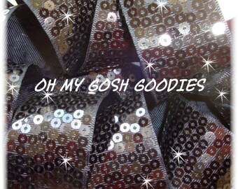 Black SEQUIN BLING grosgrain ribbon - 7/8&quot; - 1.5&quot; - 2 1/4&quot; - 3&quot; width - 5 Yards - Oh My Gosh Goodies Ribbon
