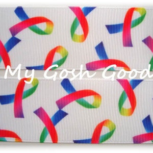 5 or 25 Yards - RAINBOW Ribbon AUTISM AWARENESS - 1.5&quot;, 2 1/4&quot;, 3&quot; - Oh My Gosh Goodies Ribbon