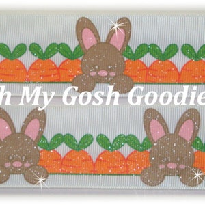 Ultimi 2 - Nastro grosgrain pasquale glitterato CARROT PATCH BUNNY - Larghezza 1,5" - Nastro Oh My Gosh Goodies