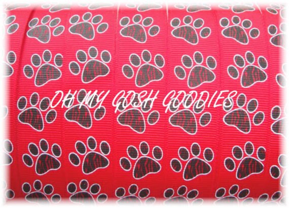 5 Yards 1.5" PATRIOTIC STARS AND STRIPES DOG PUPPY PAW PAWS GROSGRAIN RIBBON 