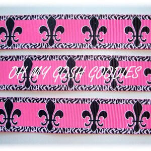 5 YDS, 25 YDS - Fabulosa Cinta de Grosgrain rosa intenso Fleur de Lis 7/8" - Cinta Oh My Gosh Goodies