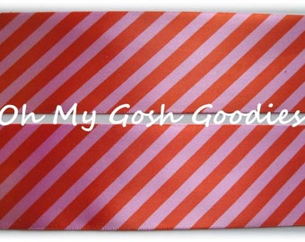 Last 2 - 25 YARD ROLL SALE - 1.5 Pink Orange Diagonal Satin Ribbon - Venus Ribbon Co - Oh My Gosh Goodies Ribbon