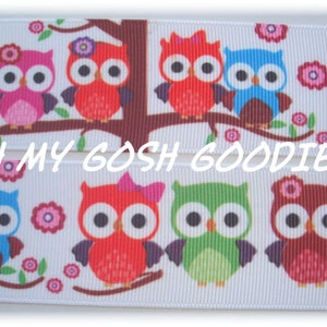 5 Yards or 25 Yard Roll Sale - FALL BRANCH OWLS Grosgrain Ribbon 7/8&quot; - Oh My Gosh Goodies Ribbon