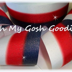 FROSTED TRIPLE STRIPE Red Navy White Cheer Grosgrain Ribbon Hairbow Supplies - 3" Width - 5 Yards - Oh My Gosh Goodies