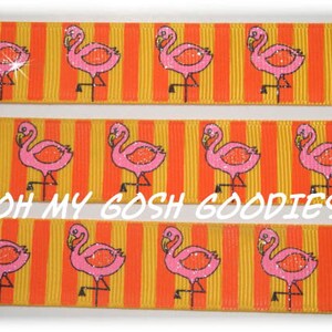 5 Yard or 25 Yard Sale - GLITTER FLAMINGO FLUTTER Yellow/Orange grosgrain ribbon - 7/8&quot; - Oh My Gosh Goodies Ribbon