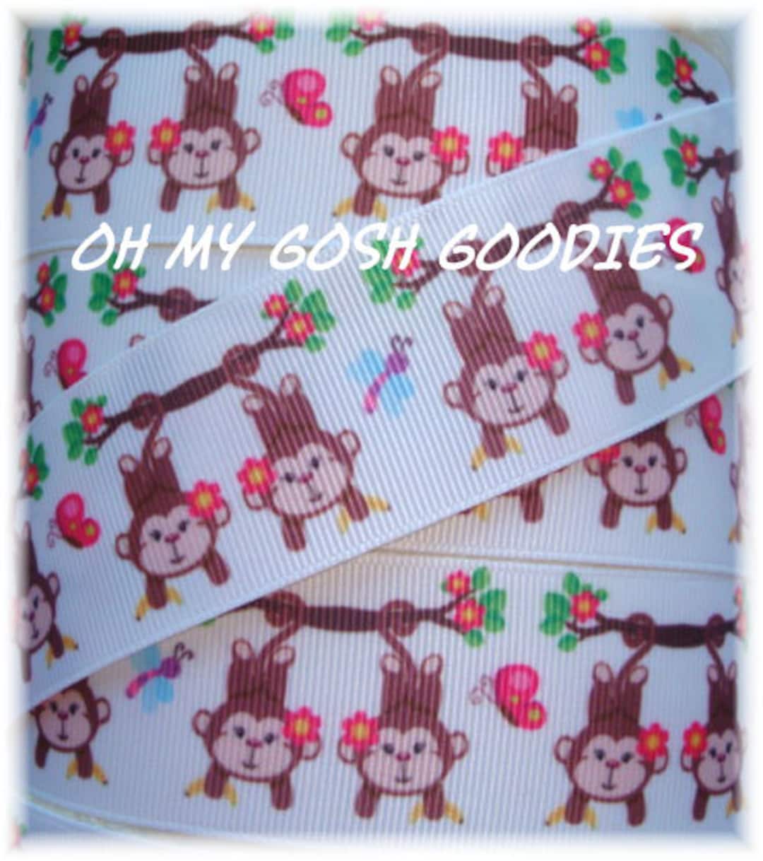 5 Yard or 25 Yard Roll Sale - HANGING MONKEY VINE Grosgrain Ribbon - 7/ ...