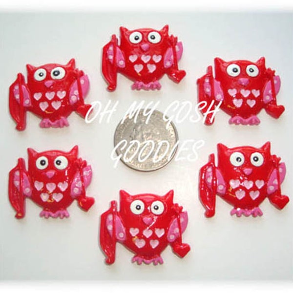 6 Piece Set Valentine HOO do you LOVE Hoot Owl Hairbow Centers - Oh My Gosh Goodies Resins