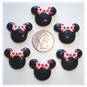 6 Piece or 50 Piece Bulk Lot Sale Set MINNIE BOW WHITE Red Hairbow Centers - Oh My Gosh Goodies Resins