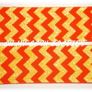 5 or 25 Yards - GLITTER ORANGE YELLOW Chevron 1.5" - Oh My Gosh Goodies Ribbon