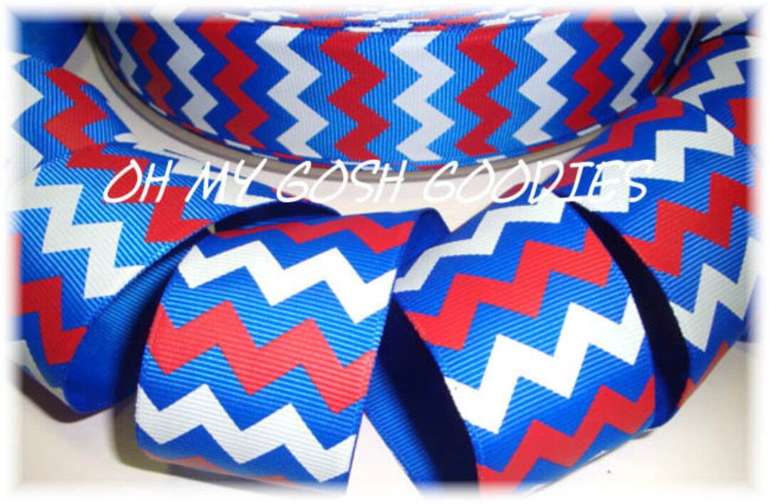 Red Cheer Ribbon CHEER TEAM CHEVRON Royal Red White Grosgrain Ribbon 1.5