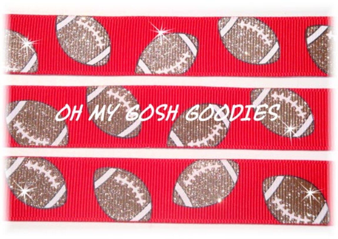 Red Cheer Ribbon GLITTER FOOTBALLS RED Cheer Team Grosgrain Ribbon - 7/8