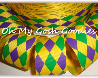 Last One - MARDI GRAS JESTER Grosgrain Ribbon  - 1.5" -  5 Yards - Oh My Gosh Goodies Ribbon