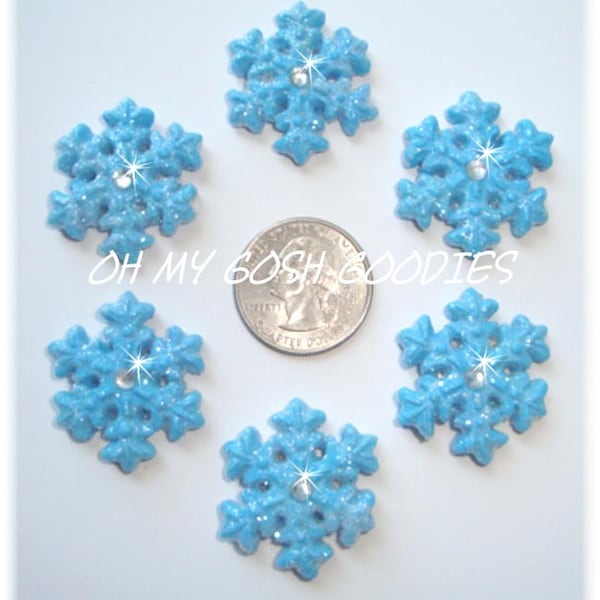 6 Piece Set CHRISTMAS SNOWFLAKE BLING Glitter Blue Resins - Oh My Gosh Goodies