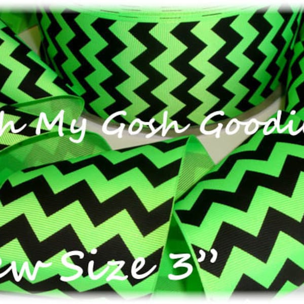 NEON LIME BLACK Cheer Team Chevron Grosgrain Ribbon - 3" - 5 Yards - Oh My Gosh Goodies Ribbon