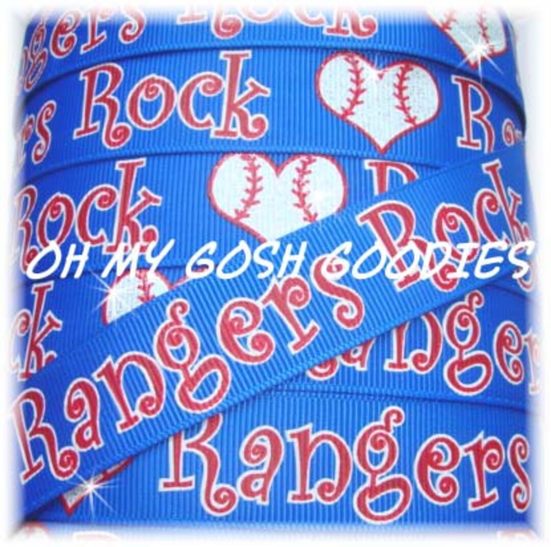 Renges Ribbon Last 1 - RANGERS Rock TEXAS BASEBALL Love Grosgrain Ribbon - 7/8