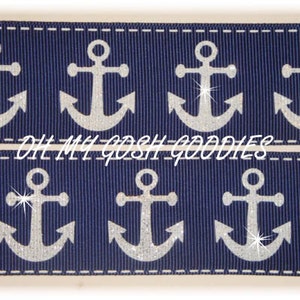 Last 1 - GLITTER  ANCHORS Navy Grosgrain Ribbon 1.5" - 6 1 /2 REMNANT Yards - Oh My Gosh Goodies Ribbon