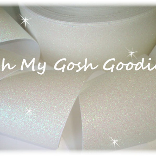 SUPER SPARKLE WHITE Glitter Cheer Tick Tock Grosgrain Ribbon Hairbow Supplies - 3" Breedte 5 Yards - Oh My Gosh Goodies